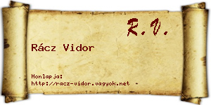Rácz Vidor névjegykártya